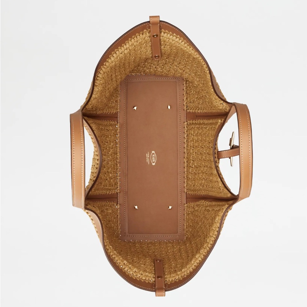 Tod's Tan Medium Raffia T Timeless Tote Shopping Bag - Picture 5 of 6